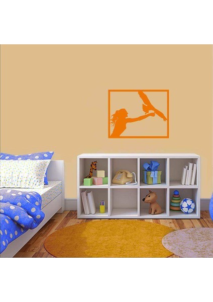 Vahşi Yırtıcı Kuş Eğitmeni Kadın Silüeti Dekoratif Duvar Sticker, Çıkartma Turuncu
