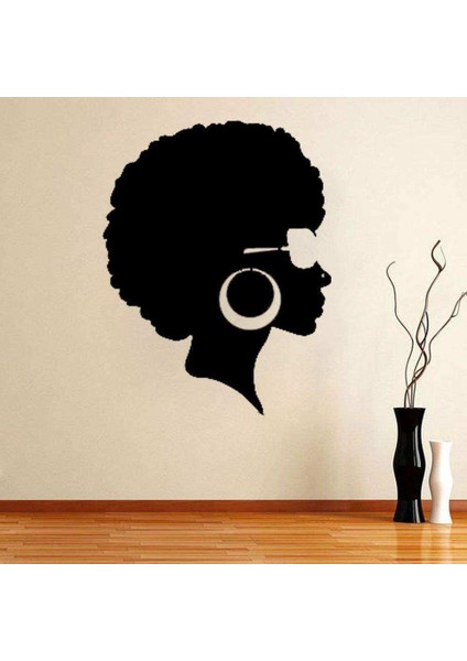Afrikalı Kadın Hippi Kız Silüeti Duvar Sticker, Çıkartma Sarı