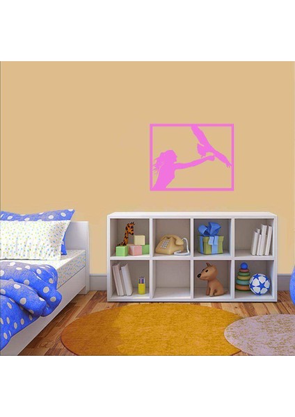 Vahşi Yırtıcı Kuş Eğitmeni Kadın Silüeti Dekoratif Duvar Sticker, Çıkartma Pembe