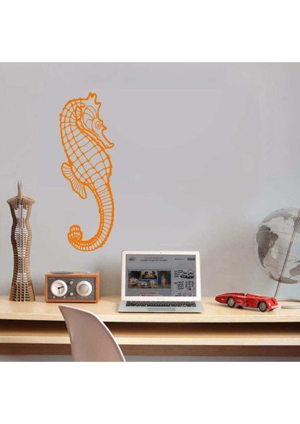 Deniz Atı Silüeti Dekoratif Duvar Sticker, Çıkartma Turuncu