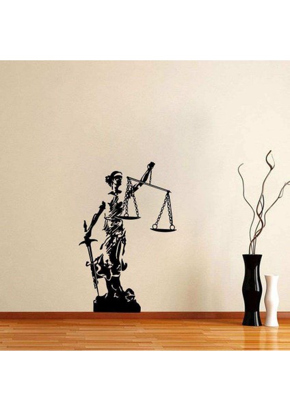 Themis Gözleri Kapalı Adalet Tanrıcası Silüeti Dekoratif Duvar Sticker, Çıkartma, Etiket