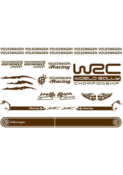 Volkswagen Modifiye Sport Sticker Seti, Volkswagen Etiket Çıkartma Paketi Beden Yok - Kahverengi - Ebat Yok - Numara Yok