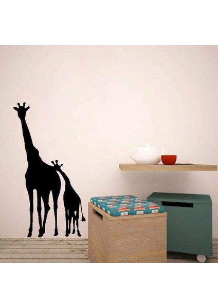 Zürafa Anne ve Çocuk Silüet Dekoratif Çocuk Odası Duvar Sticker, Çıkartma