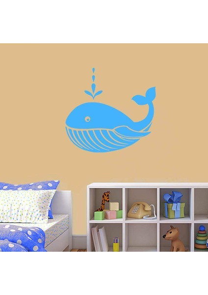 Sevimli Balina Silüeti Dekoratif Çocuk Odası Duvar Sticker, Çıkartma Mavi