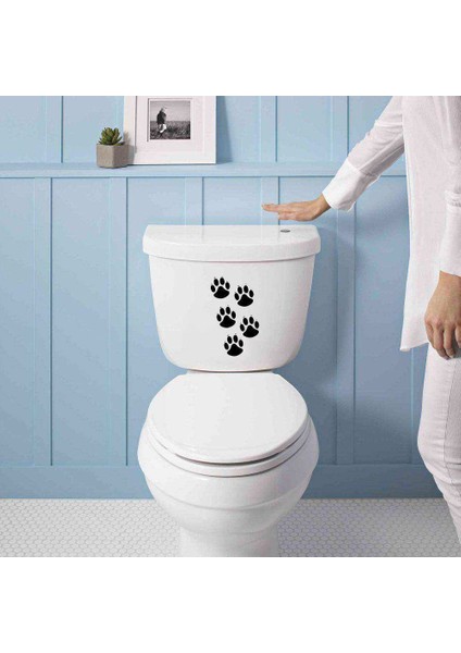 Kedi Pati Izleri Silüeti Dekoratif Wc Klozet Sticker, Çıkartma, Etiket