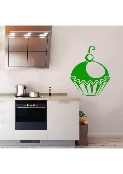 Dev Cup Cake Silüet Dekoratif Duvar Sticker, Çıkartma, Etiket Yeşil