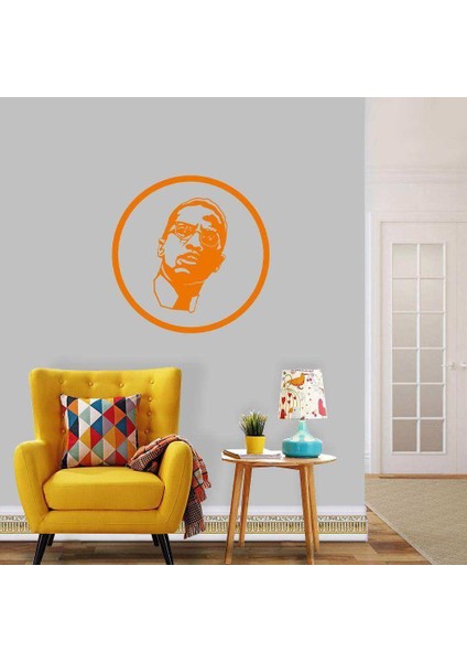 Malcolm x Insan Hakları Savunucusu Silüeti Dekoratif Duvar Sticker, Çıkartma, Etiket Turuncu