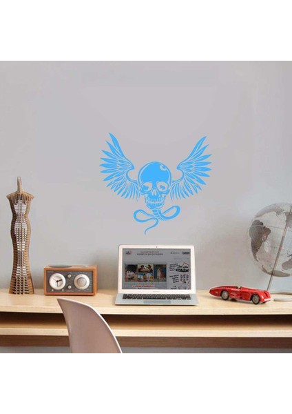 Ölüm Böceği Kurukafa Silüeti Dekoratif Duvar Sticker, Çıkartma, Etiket Mavi