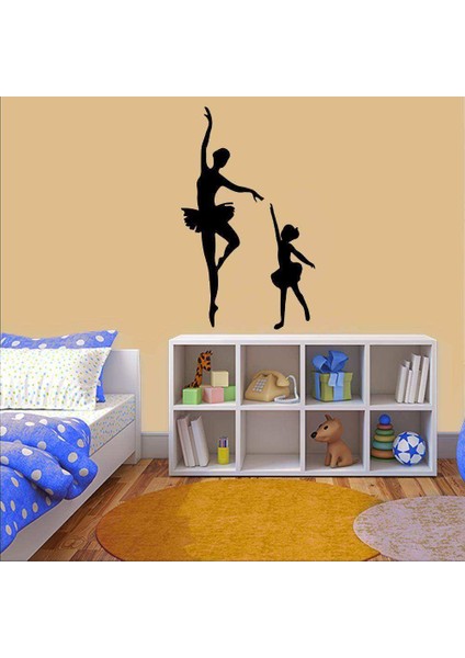 Balerin Dansçısı Anne ve Kız Silüeti Dekoratif Duvar Sticker, Çıkartma