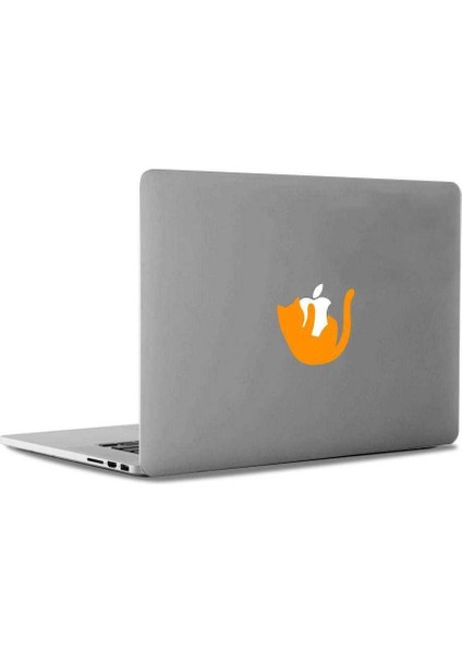 Elma Sever Tatlı Kedicik Mac Book Laptop Sticker, Etiket, Çıkartma Turuncu