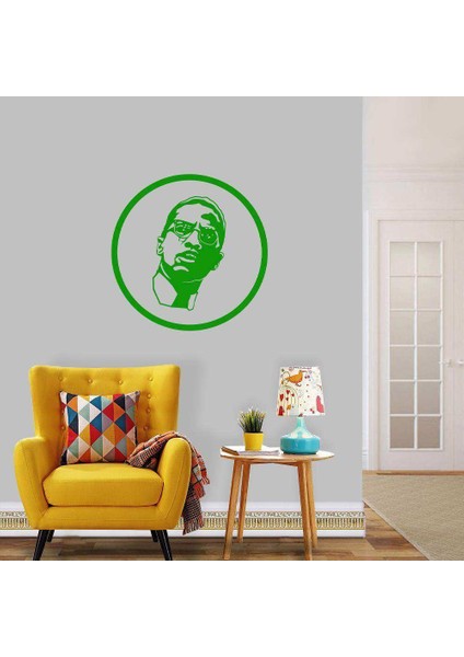 Malcolm x Insan Hakları Savunucusu Silüeti Dekoratif Duvar Sticker, Çıkartma, Etiket Yeşil