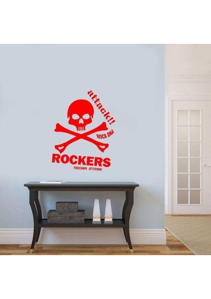 Attack Rockers Rock Dna Silüeti Dekoratif Duvar Sticker, Çıkartma, Etiket Kırmızı