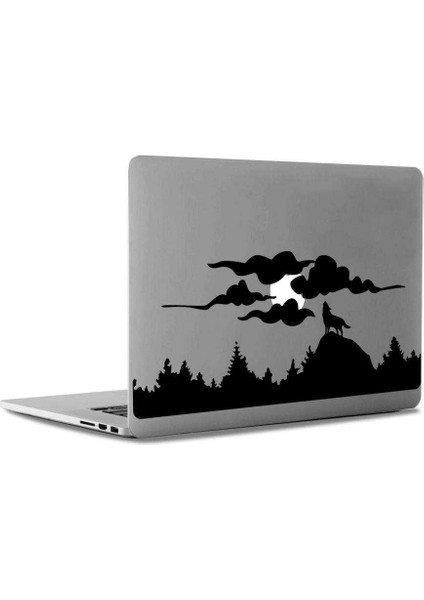 Dolunayda Uluyan Vahşi Kurt Mac Book Laptop Sticker, Etiket, Çıkartma