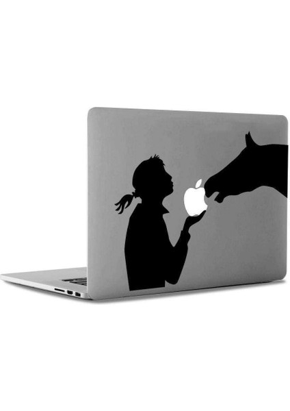 Atına Elma Veren Kız Mac Book Laptop Sticker, Etiket, Çıkartma