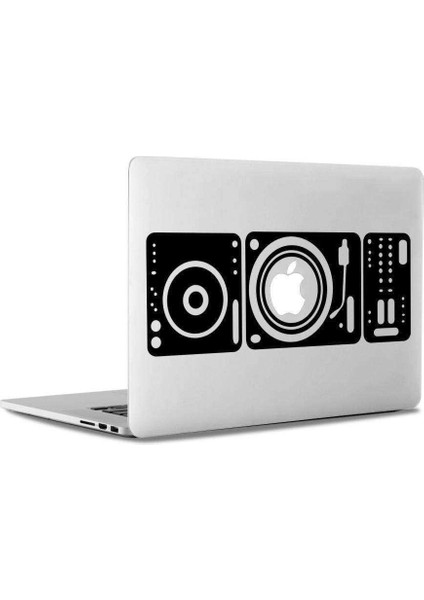 Dj Turntable Mixer Siluet Mac Book Laptop Sticker, Etiket, Çıkartma