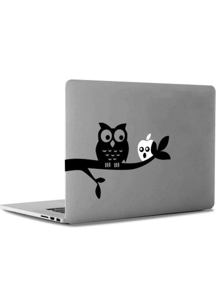 Dalındaki Baykuş ve Korkak Elma Mac Book Laptop Sticker, Etiket, Çıkartma