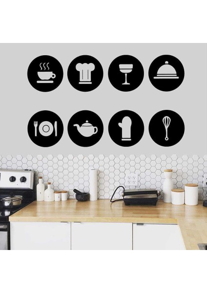 Aşçı Gereçleri Sembolü Silüeti Mutfak Dekoratif Duvar Sticker, Çıkartma