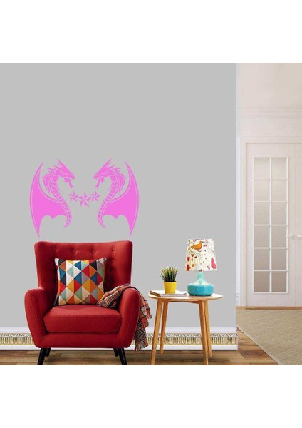 Çift Ejderha Dekoratif Duvar Sticker, Çıkartma, Etiket Pembe