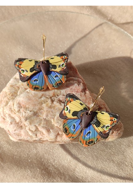 Polimerkikelyapımıkahverengikelebekkadın Küpe