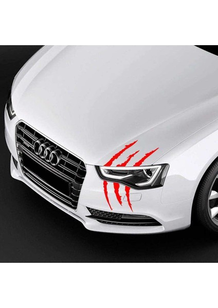 Monster Canavar Pençe Izi Uzun Far Sticker - Araba Etiket, Çıkartma - Aksesuar -Modifiye -Arma Kırmızı