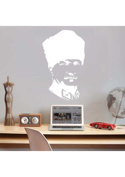 Kalpaklı Gazi Mustafa Kemal Atatürk Silüeti Dekoratif Duvar Sticker, Çıkartma, Etiket Beyaz