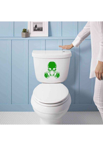 Gaz Maskesi Silüeti Dekoratif Wc Klozet Sticker, Çıkartma, Etiket Yeşil