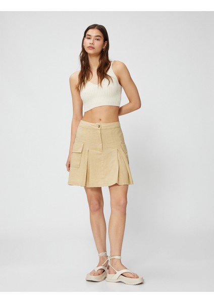 Kargo Etek Keten Karışımlı Mini Cep Detaylı Pileli