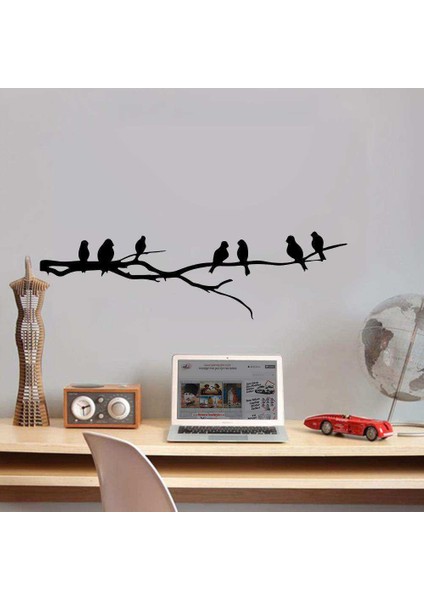 Daldaki Aile Kuşlar Dekoratif Duvar Sticker, Çıkartma, Etiket