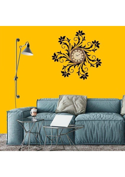 Sarmaşık Desenli Çiçek Silüeti Dekoratif Duvar Sticker, Çıkartma, Etiket