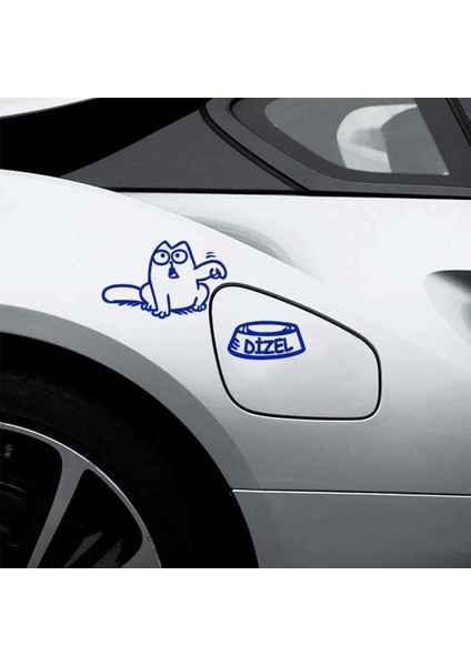 Kedi Dizel Yakıt Depo Kapak Sticker, Araba, Oto, Etiket, Tuning, Aksesuar, Modifiye, Arma, Mavi