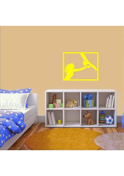 Vahşi Yırtıcı Kuş Eğitmeni Kadın Silüeti Dekoratif Duvar Sticker, Çıkartma Sarı