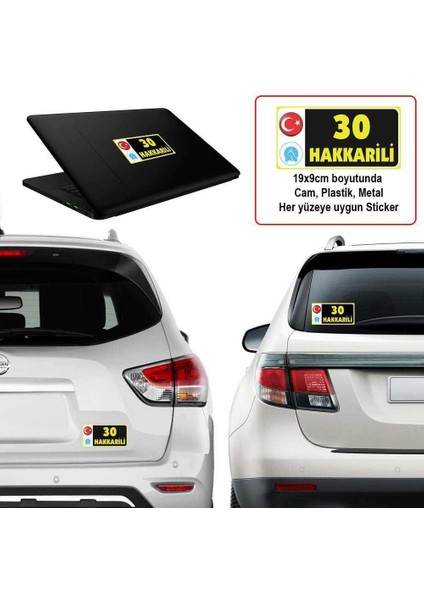 30 Hakkari - Memleket Sticker - Şehir - Arma,cam, Laptop Etiket Oto Sticker -Araç Akesuar 19X9CM