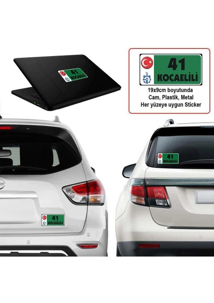 41 Kocaeli - Memleket Sticker - Şehir - Arma, Cam, Laptop Etiket Araç Aksesuar -Oto Sticker 19X9CM