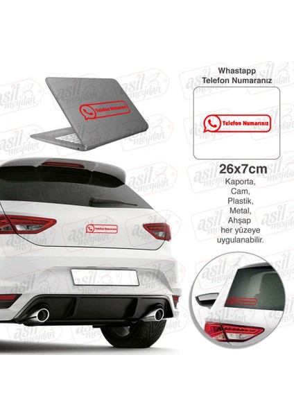 Whatsapp Logo Kişiye Özel Telefon Numarası Kırmızı Sticker, Oto Etiket, Tuning, Modifiye, Arma,