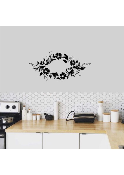 Çiçek Desenli Ferforje Çerçeve Dekoratif Duvar Sticker, Çıkartma, Etiket