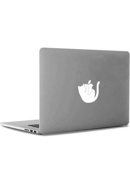 Elma Sever Tatlı Kedicik Mac Book Laptop Sticker, Etiket, Çıkartma Beyaz