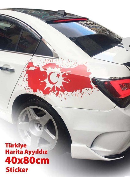 Türkiye Bayrağı Sıçrama Efekti Kırmızı Ay Yıldız Harita Sticker - Oto Araba Etiket, Aksesuar, Tuning