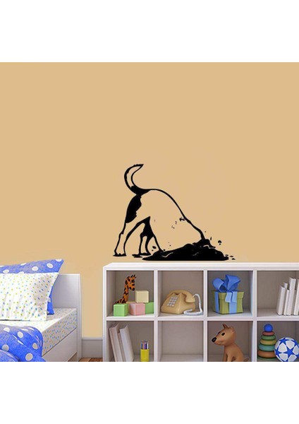 Kafası Kuma Gömülü Köpekcik Silüeti Dekoratif Duvar Sticker, Çıkartma, Etiket