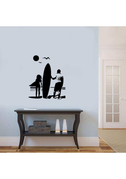 Summer, Yaz, Güneş, Deniz Silüeti Duvar Sticker, Çıkartma