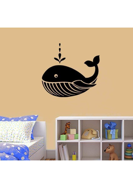 Sevimli Balina Silüeti Dekoratif Çocuk Odası Duvar Sticker, Çıkartma Siyah