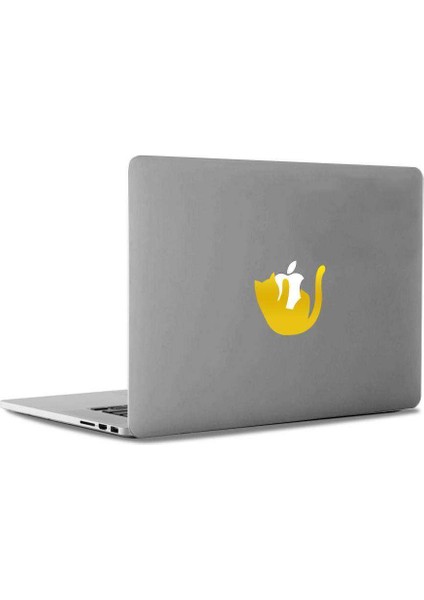 Elma Sever Tatlı Kedicik Mac Book Laptop Sticker, Etiket, Çıkartma Altın / Dore