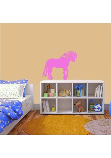 Sevimli Midilli Atı Silüeti Duvar Sticker, Çıkartma Pembe