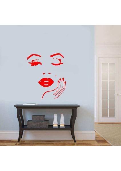 Göz Kırpan Marilyn Monroe Portre Silüeti Duvar Sticker, Çıkartma Kırmızı