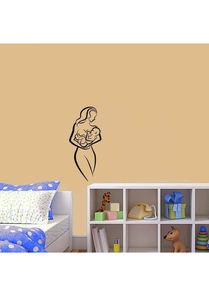 Anne Bebek Silüeti Dekoratif Duvar Sticker, Çıkartma, Etiket