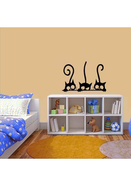 Meraklı Kara Kediler Dekoratif Duvar Sticker, Çıkartma, Etiket