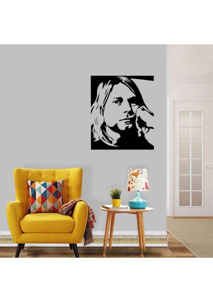 Sanatçı Kurt Cobain Silüeti Dekoratif Duvar Sticker, Çıkartma