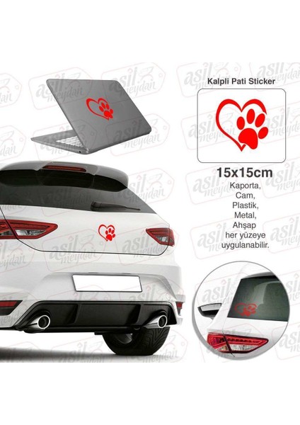 Kalpli Pati Hayvan Sevgisi, Doğa Dostu Kırmızı Oto Sticker -Araba Etiket, Araç Aksesuar, Modifiye