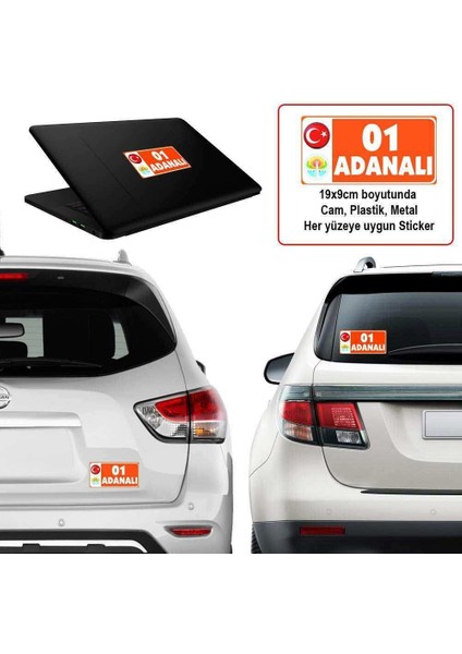 01 Adana Memleket Sticker - Şehir - Arma,cam, Laptop Etiket Oto Sticker -Araç Aksesuar 19X9CM