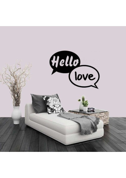 Hello Love Yazılı Konuşma Balonu Dekoratif Duvar Sticker, Çıkartma, Etiket