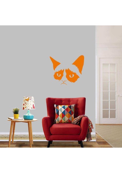 Grumpy Cat - Huysuz Kedi Büyük Boy Dekoratif Duvar Sticker, Çıkartma, Etiket Turuncu